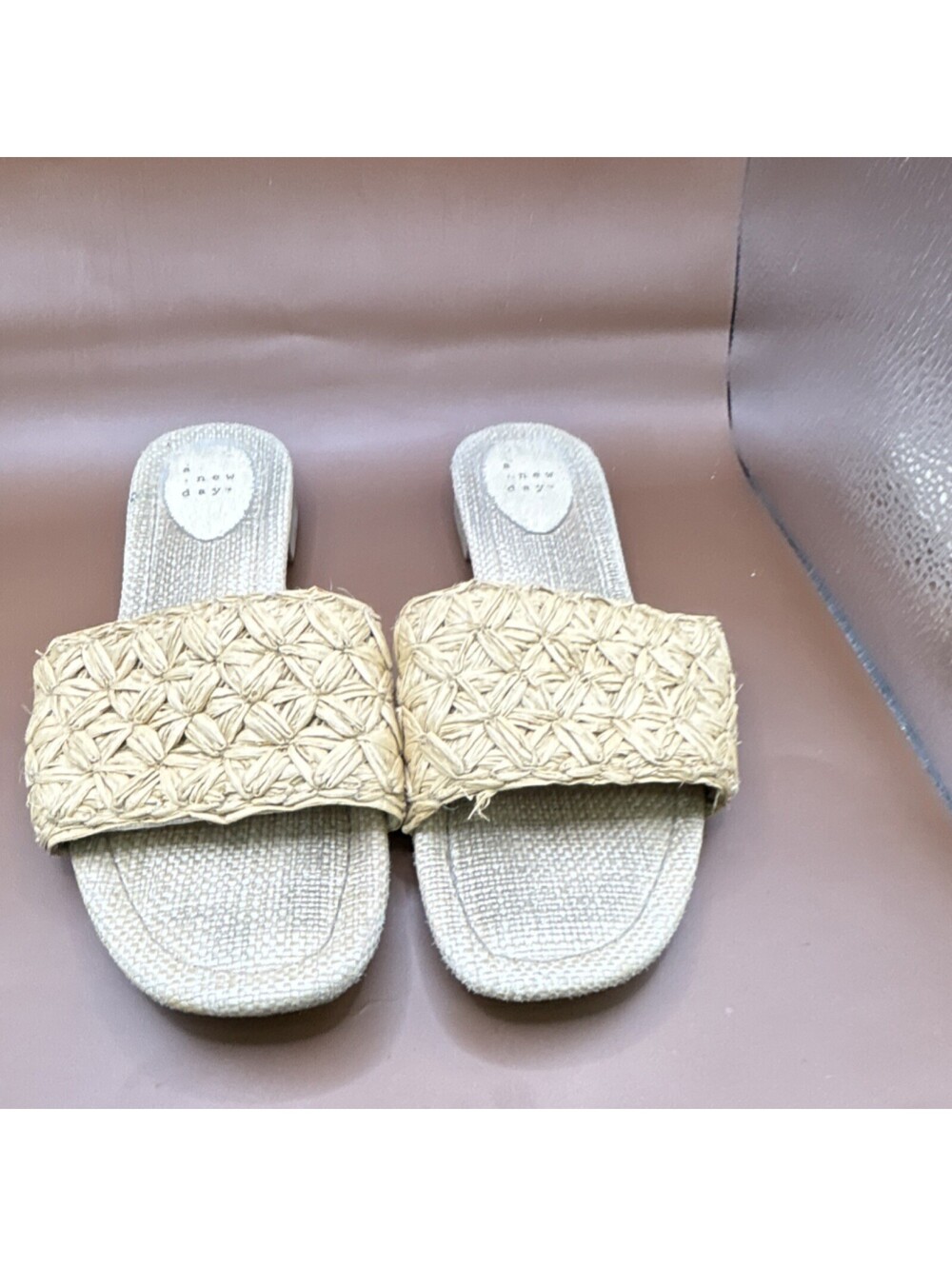 New Day Beige Woven Slide Sandals Size 8